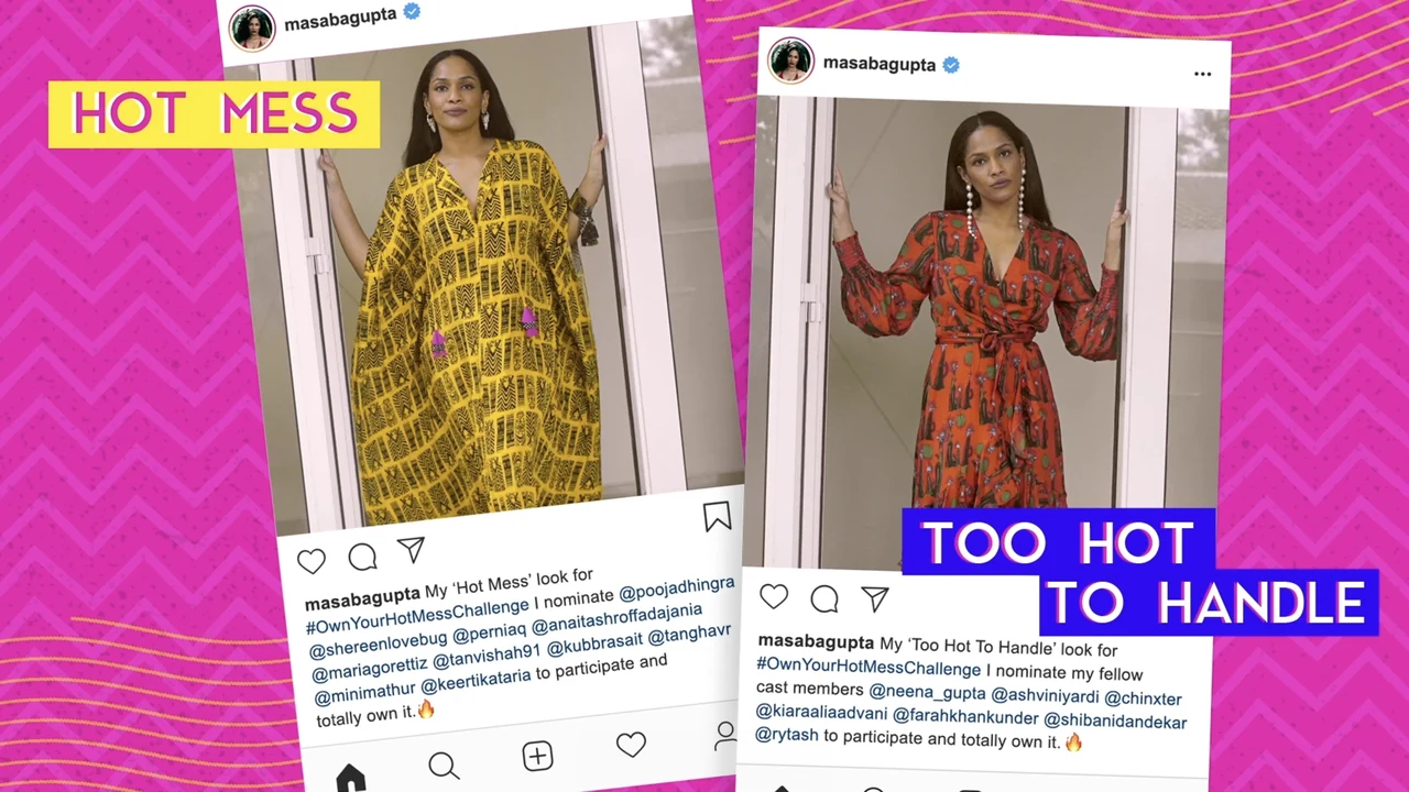 Colourful fashion campaign posts featuring two outfits.